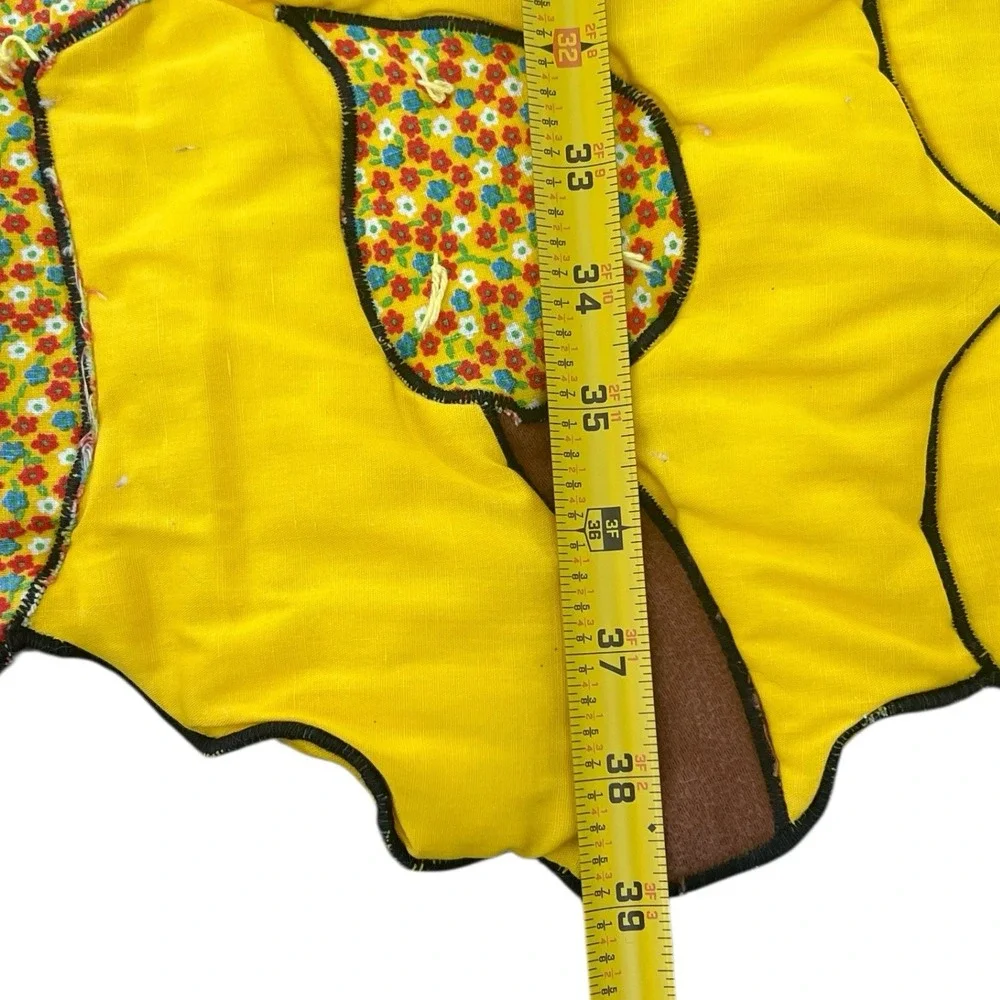 VTG 70s Lion Baby Quilt Blanket Nursery Retro Floral Yellow LRG 48x39 Handmade